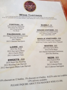 The menu of tastings